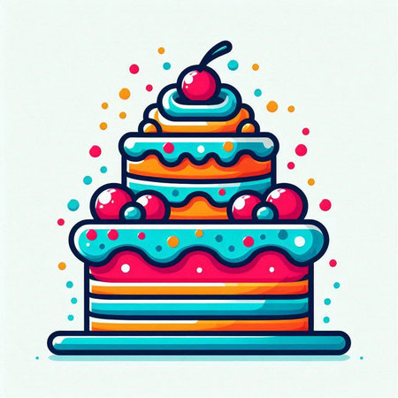 Birthday cake icon. Vector illustration of birthday cake with cherry on top.のイラスト素材