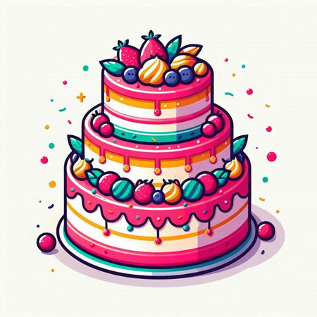 Cake with berries. Vector illustration of a cake with berries.のイラスト素材