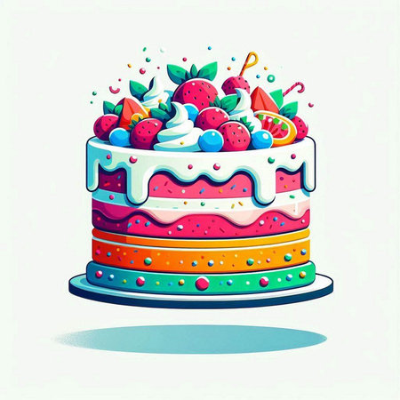 Cake with berries and whipped cream on white background, vector illustrationのイラスト素材