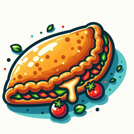 Illustration of a pie with tomato and cheese on a white backgroundのイラスト素材