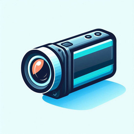 Camera icon on a blue background. Vector illustration in cartoon style.のイラスト素材