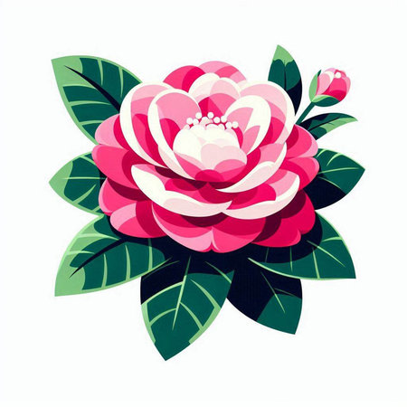 Camellia flower, isolated on white background. Vector illustration.のイラスト素材