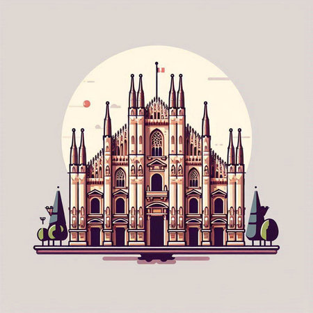 Cathedral of Milan, Italy. Vector illustration in flat style.のイラスト素材