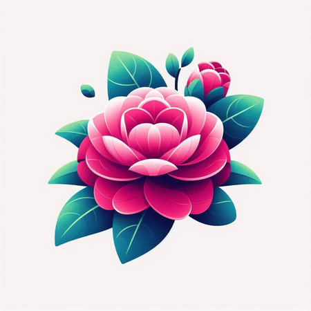 Camellia flower on a white background. Vector illustration.のイラスト素材