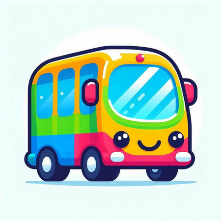 Cartoon bus. Vector illustration of a cute bus with a smile.のイラスト素材
