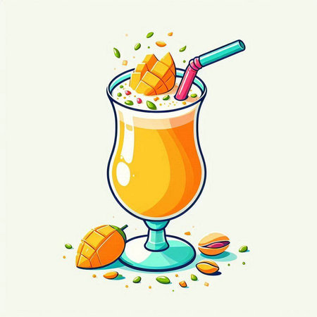 Mango smoothie in a glass with a straw. Vector illustration.のイラスト素材