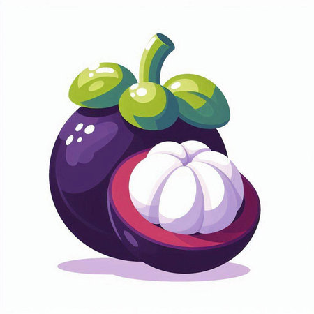 mangosteen fruit on a white background. Vector illustration.のイラスト素材