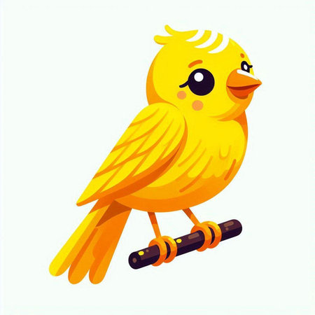Cute yellow bird on white background. Vector illustration in cartoon style.のイラスト素材