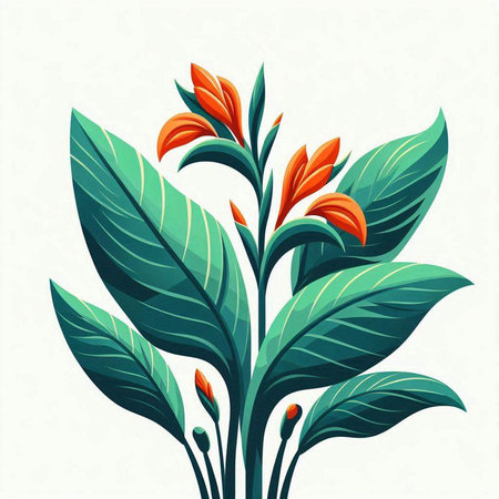 Illustration of a beautiful tropical plant with orange and green leaves.のイラスト素材