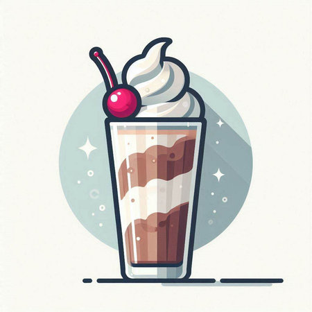 Coffee milkshake with whipped cream and cherry. Vector illustration.のイラスト素材