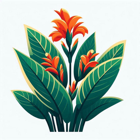 Tropical plant with orange flowers and green leaves. Vector illustration.のイラスト素材