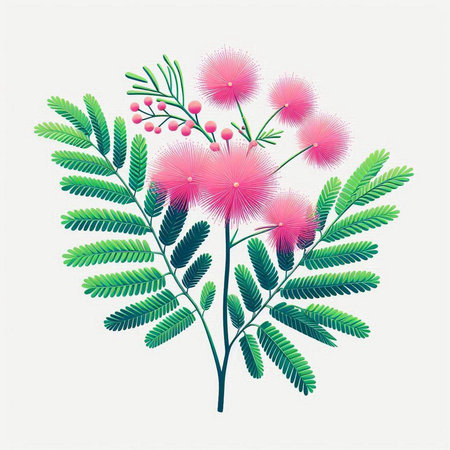 Beautiful mimosa flowers on a white background. Vector illustration.のイラスト素材