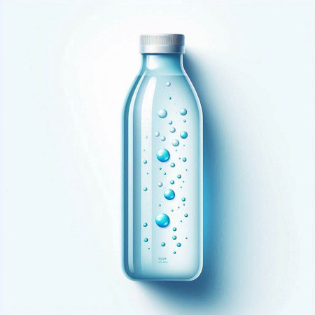Bottle of water with bubbles on white background. Vector illustration.のイラスト素材