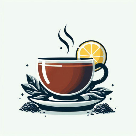 Cup of tea with lemon. Vector illustration in cartoon style.のイラスト素材