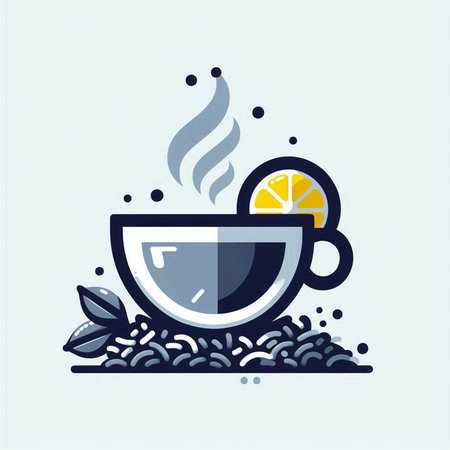 Cup of tea with lemon and coffee beans. Vector illustration.のイラスト素材