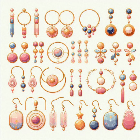 Illustration of a set of jewelry, earrings, pendants and beadsのイラスト素材
