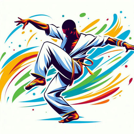Martial arts illustration with karateka on colorful background - vectorのイラスト素材