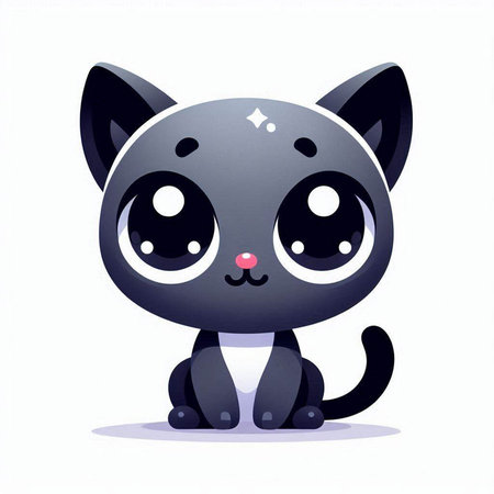 Cute black cat with big eyes. Cute cartoon character. Vector illustration.のイラスト素材