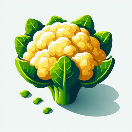 Cauliflower with leaves on a white background. Vector illustration.のイラスト素材