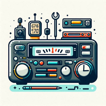 Retro radio set, vector illustration in flat design style. Vector illustration.のイラスト素材