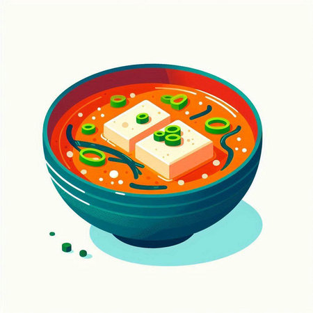 Illustration of japanese soup in a bowl. Vector illustrationのイラスト素材