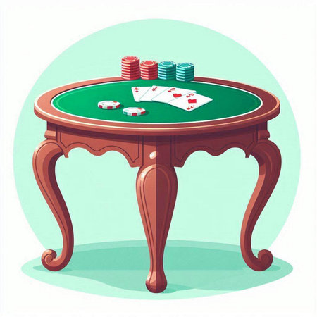 Casino table with chips and cards. Vector illustration on a white background.のイラスト素材