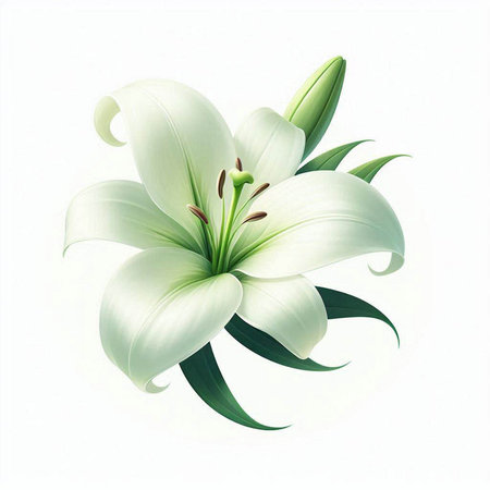 White lily flower isolated on white background. 3D illustration.のイラスト素材