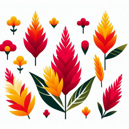 Set of flowers and leaves. Floral background. Vector illustration.のイラスト素材