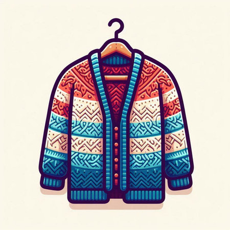 Vintage winter jacket on a hanger. Colorful vector illustration.のイラスト素材