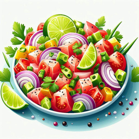 Vegetable salad in a bowl. Vector illustration for your designのイラスト素材