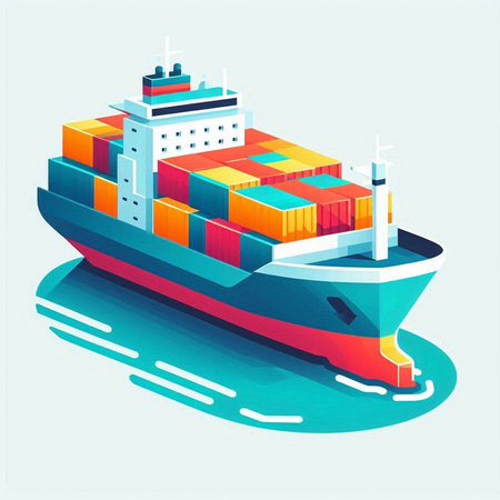 Cargo ship in the sea. Freight transportation. Vector illustrationのイラスト素材