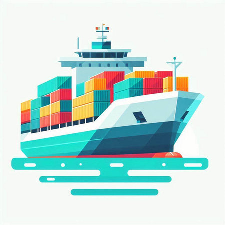 Illustration of cargo ship in flat style. Colorful vector illustrationのイラスト素材