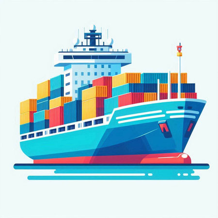 Cargo ship with containers. Freight transportation and shipping. Vector illustrationのイラスト素材
