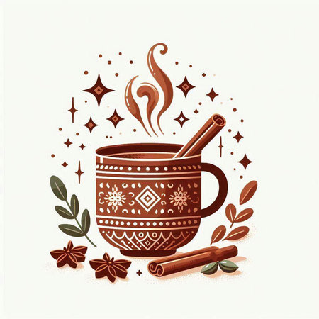 Mug of hot chocolate with cinnamon and anise. Vector illustration.のイラスト素材