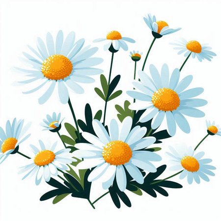 Chamomile flowers on a white background. Vector illustration.のイラスト素材