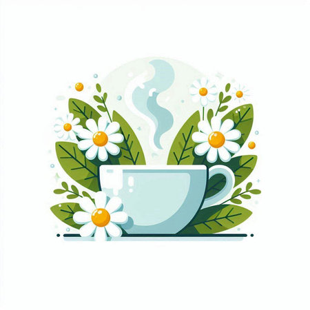 Cup of tea with chamomile flowers. Vector illustration.のイラスト素材