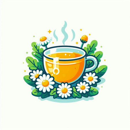 Cup of tea with chamomile flowers. Vector illustration.のイラスト素材