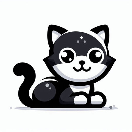 Cute cartoon black and white cat isolated on white background. Vector illustration.のイラスト素材