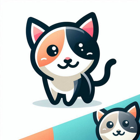 Cute cartoon cat with happy expression on white background. Vector illustration.のイラスト素材