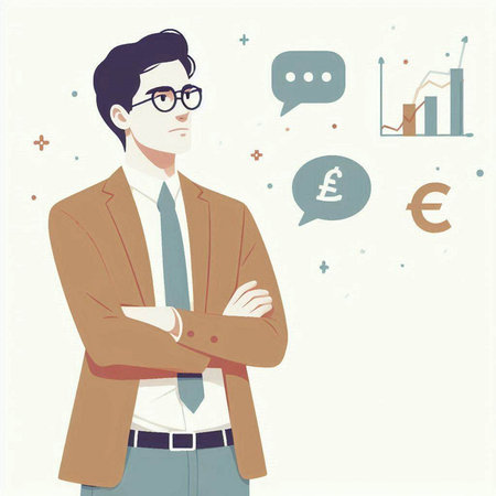 Businessman thinking about money. Business concept. Vector illustration in retro style.のイラスト素材