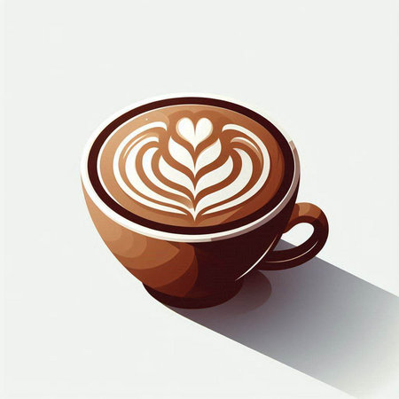 Coffee cup with latte art pattern on white background.のイラスト素材
