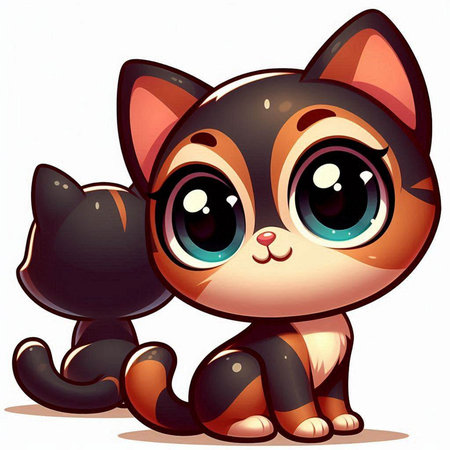 cartoon cute cat with black cat on white background - illustration for childrenのイラスト素材