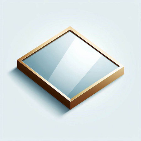 Illustration of a gold metal square button on a blue background.のイラスト素材