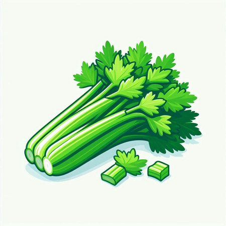 Illustration of a bunch of fresh celery on a white backgroundのイラスト素材