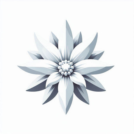 White paper flower on a white background. 3d rendering, 3d illustration.のイラスト素材