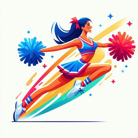 Cheerleader with pompoms on white background. Vector illustration.のイラスト素材