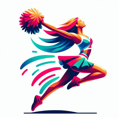 Cheerleader. Cheerleader with pompoms. Vector illustrationのイラスト素材