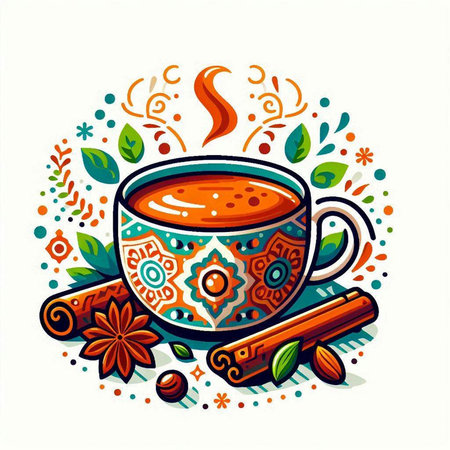 Cup of hot tea with cinnamon and anise. Vector illustration.のイラスト素材