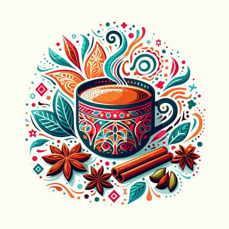 Cup of hot drink with cinnamon and star anise. Vector illustration.のイラスト素材
