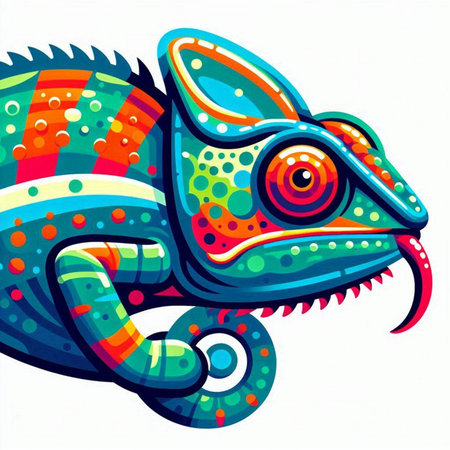 Colorful chameleon. Vector illustration isolated on white background.のイラスト素材